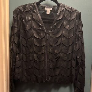 Black Leather Leaf Pattern Jacket